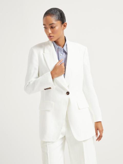 Viscose and linen fluid twill blazer with monili