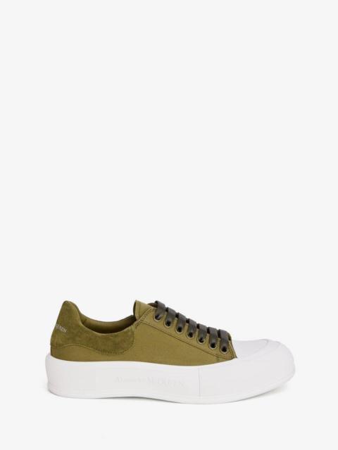 Deck Lace-up Plimsoll in White/khaki