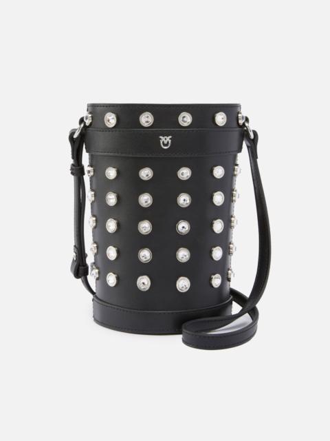 SMALL LEATHER BUCKET BAG WITH RHINESTONES