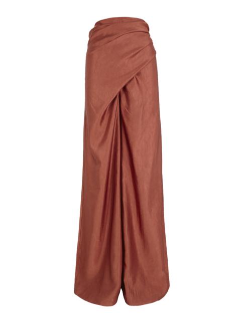 Glow Linen-Blend Wide-Leg Wrap Pants red