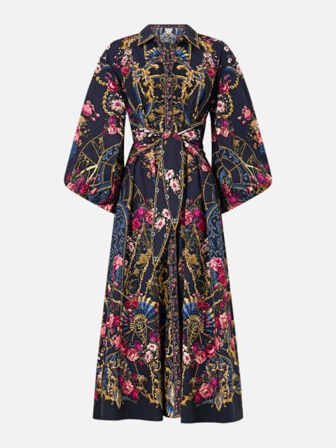 WAIST TIE SHIRT DRESS WITH BUBBLE SLEEVE