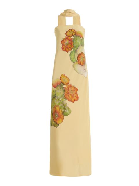 Printed Silk Crepe Bias Maxi Dress yellow