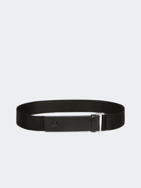 Elasticated webbing and leather belt - BLACK