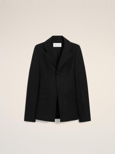 BLACK NEW WOOL SINGLE BREASTED FITTED JACKET