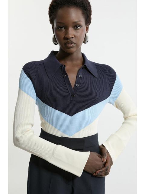 Viscose Blend Rib Knit Polo Top