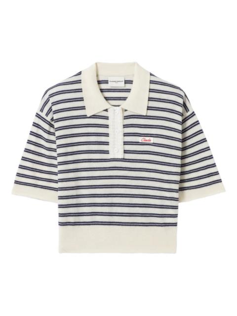 striped embroidered-logo polo top