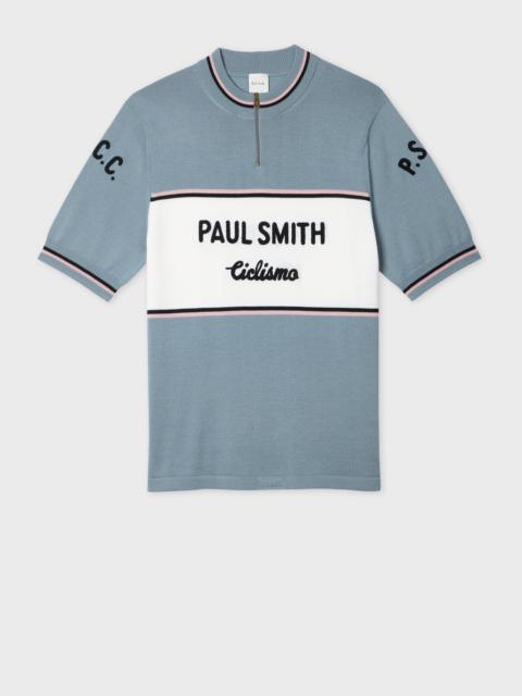 Light Blue Merino Wool Knitted Cycle Jersey