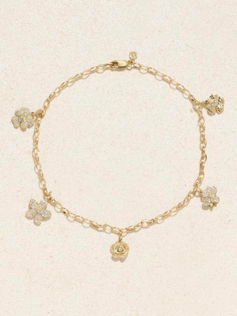 Xl Flower 14-karat Gold Diamond Anklet