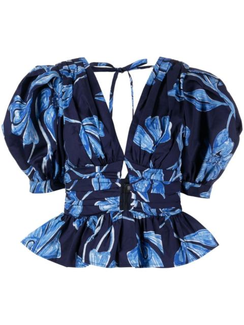 Nightflower cotton peplum blouse