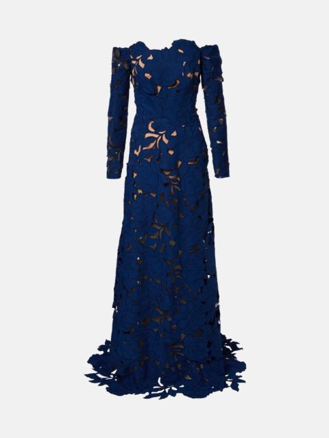 Off-shoulder guipure lace gown