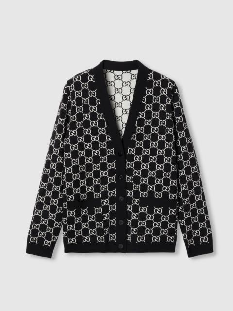 Reversible GG wool jacquard cardigan