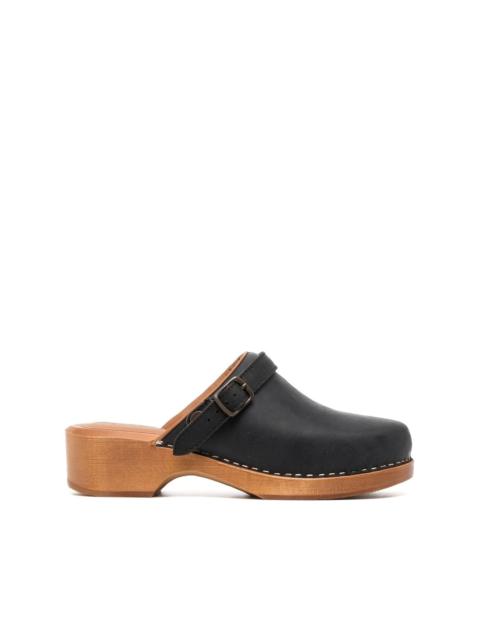 wooden-platform leather clogs