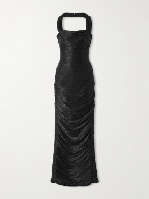 Ruched Plissé Halterneck Gown