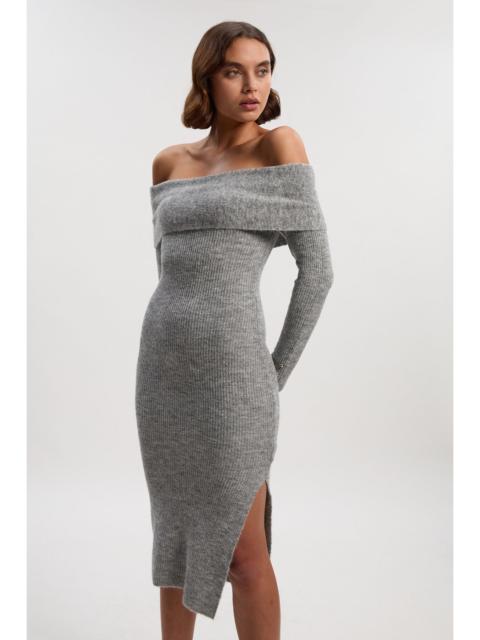 Wool Blend Cosy Bardot Knit Midi Dress