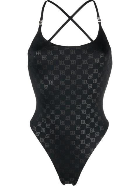 monogram-pattern one-piece swimsuit