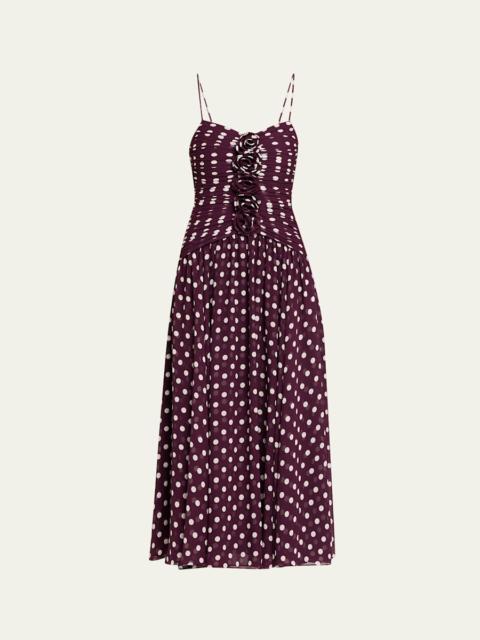 Madga Drop-Waist Camille Polka Dot Midi Dress