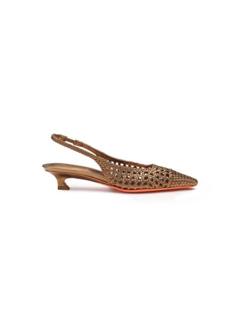 Women's gold woven leather low-heel slingback