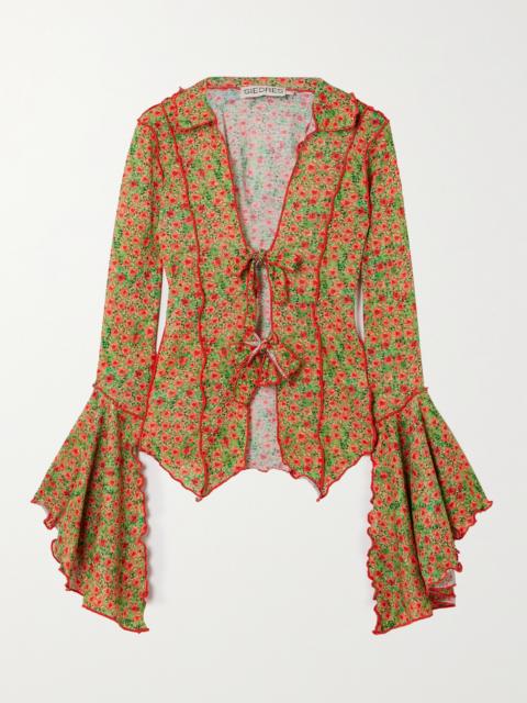 Zee Ruffled Floral-print Knitted Top