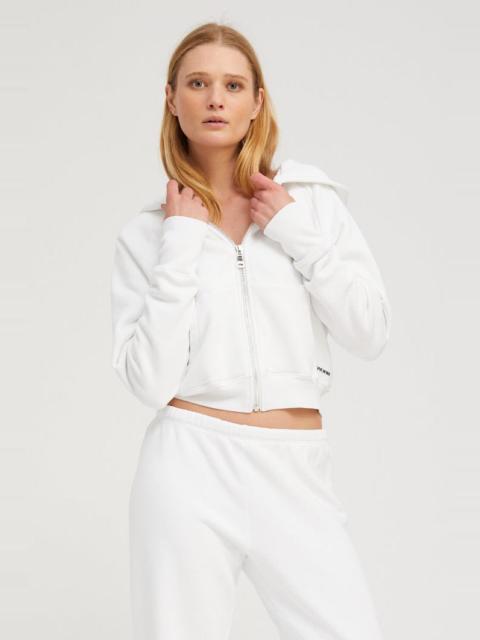 WHITE COTTON SHRUNKEN ZIP UP HOODIE