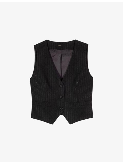 Pinstriped V-Neck Stretch-Woven Vest