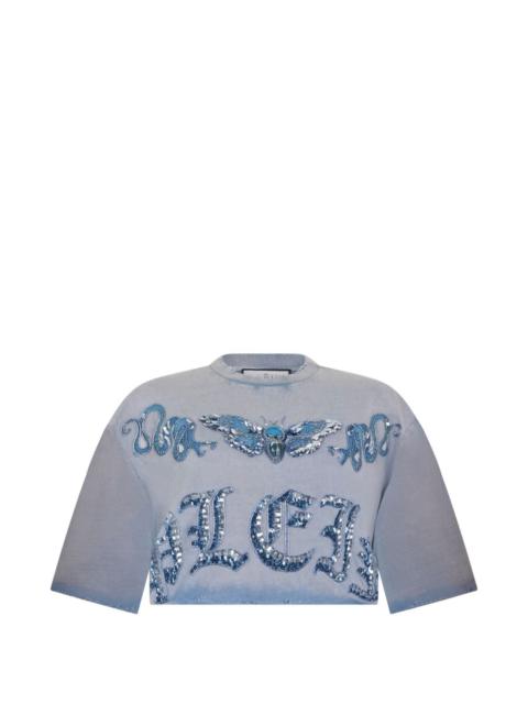 butterfly-motif cropped T-shirt