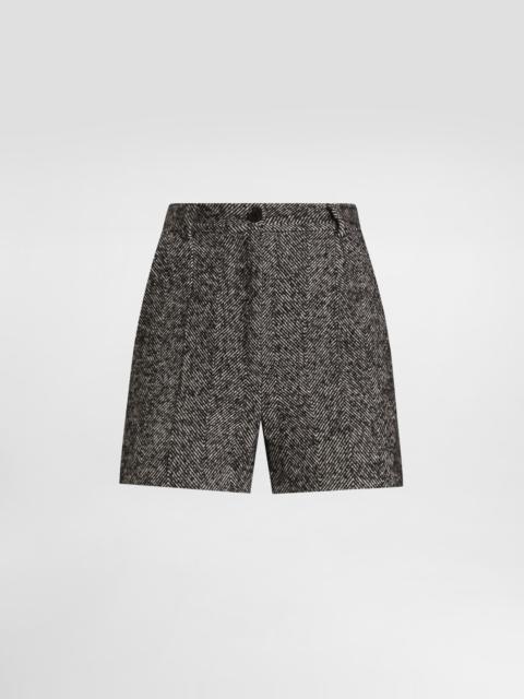 Wool blend chevron shorts