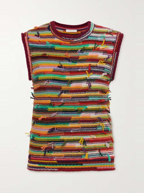 Striped cashmere and wool-blend tank