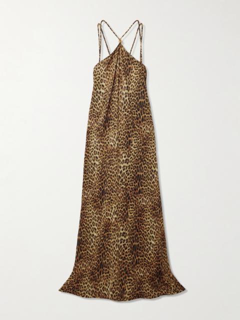 Sage Leopard-print Voile Halterneck Maxi Dress