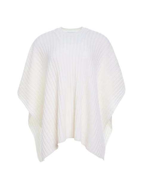 Baron Knit Cropped Poncho in Ivory Merino Wool Cashmere
