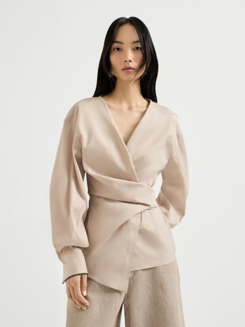 Stretch cotton poplin shirt with shiny cuffs