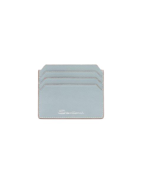 Light blue tumbled leather credit card holder