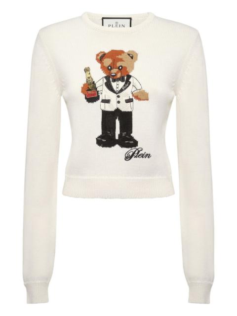 teddy-embroidered crew-neck sweater
