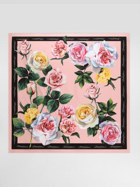 Rose and peony-print silk twill foulard (90x90)