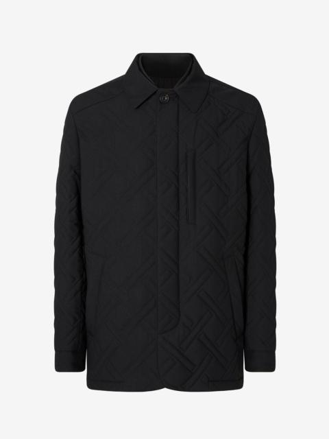 Black technical fabric caban coat with detachable vest