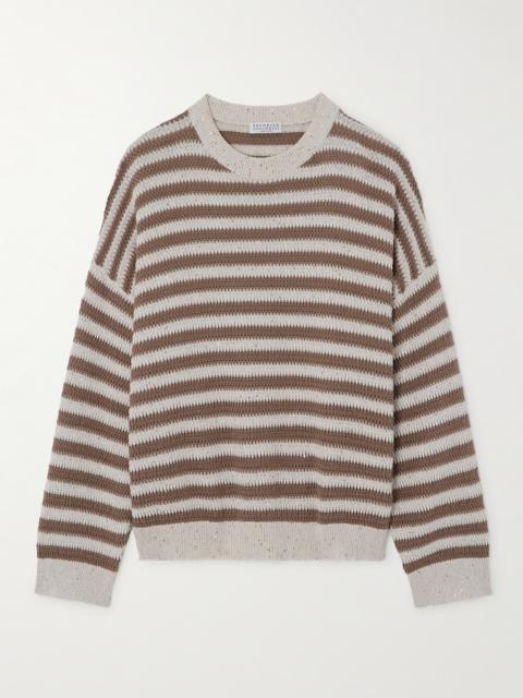 Sequin-embellished Striped Cotton-blend Sweater