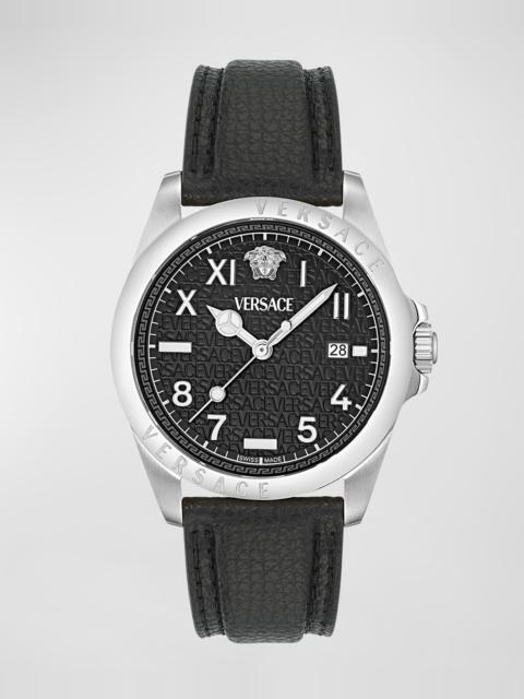 Men's Anteo Stainless Steel Leather-Strap Watch, 41mm