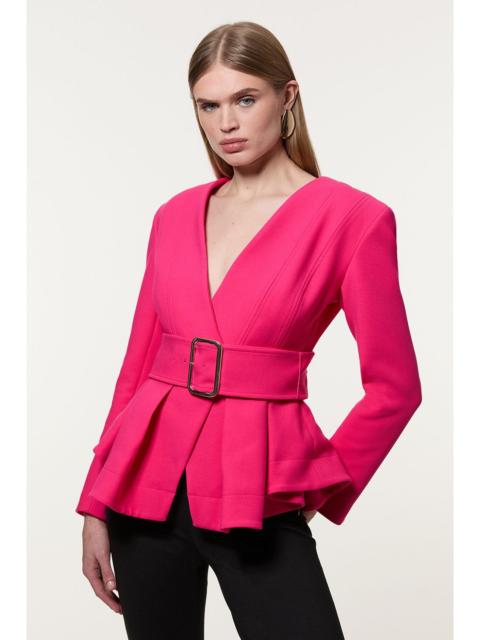 Compact Stretch Belted  Peplum Tailored Jacket
