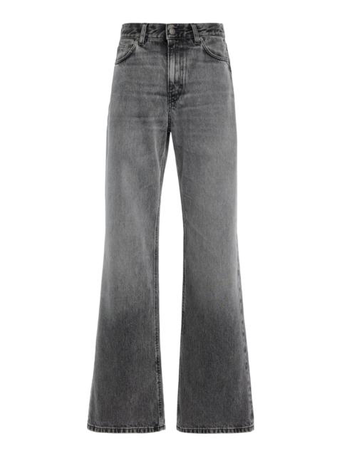 Korea Rigid Mid-Rise Flared-Leg Jeans grey