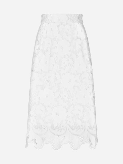 Cotton midi skirt with floral openwork detailing