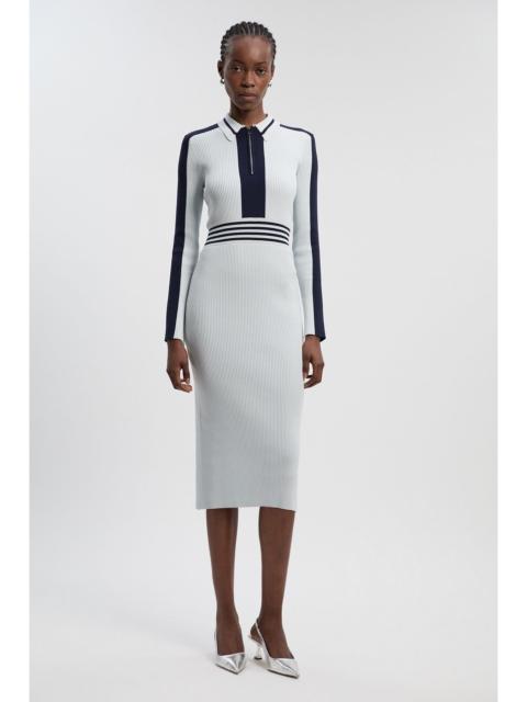 Rib Knit Polo Zip Up Midi Dress