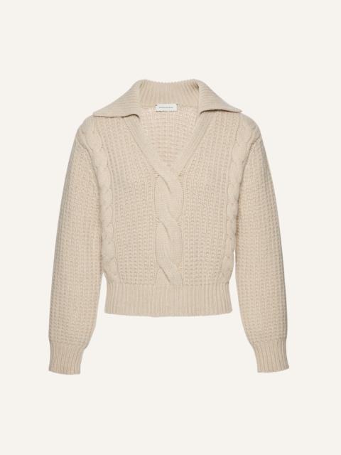 Cable-knit cashmere polo sweater in ivory