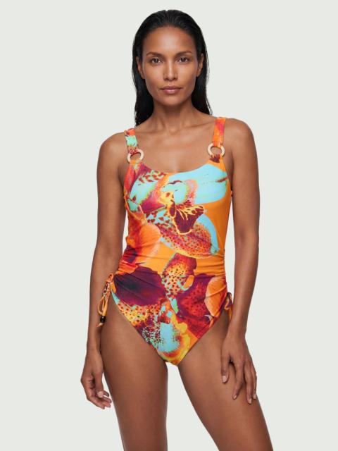 Photographic Floral With Bead Detail Low Back Swimsuit