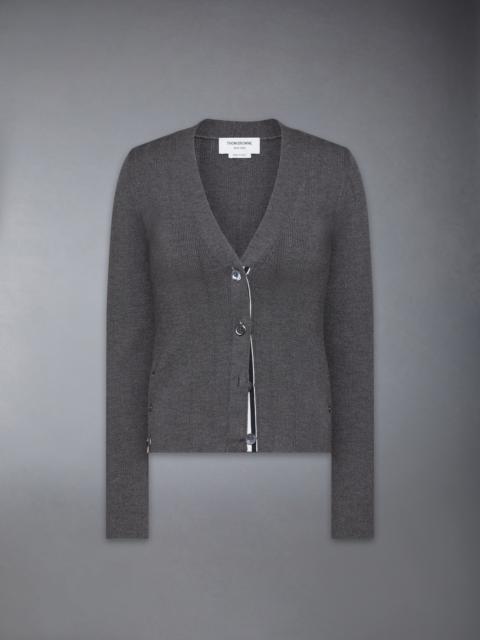 WOOL SILK POINTELLE V NECK CARDIGAN