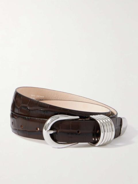 Hollyhock croc-effect leather belt Dark brown