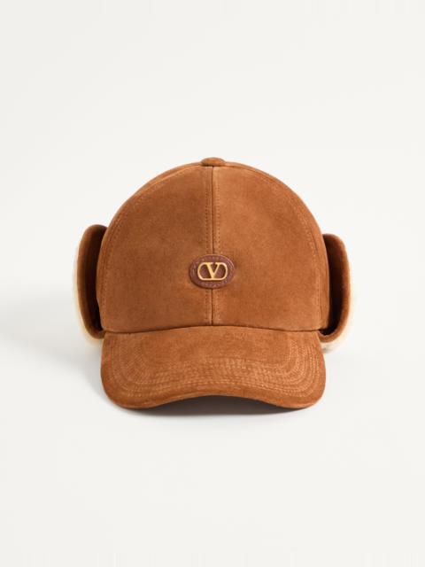 VALENTINO GARAVANI VLOGO SIGNATURE BASEBALL CAP IN SUEDE AND SHEEPSKIN