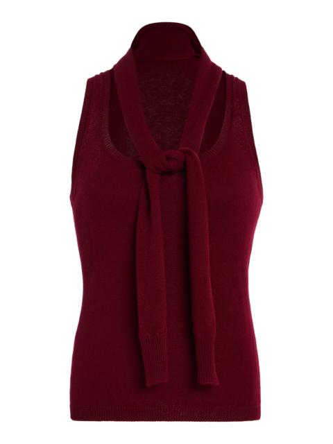 Scarf-Neck Knit Wool-Cotton Tank Top burgundy