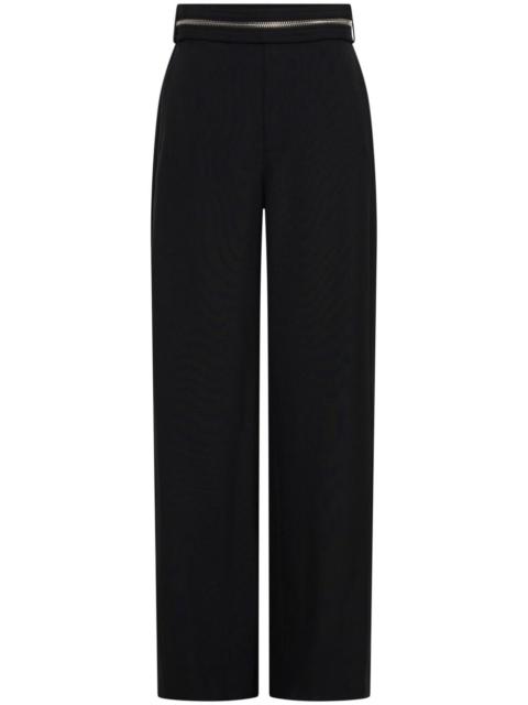 zipped wool straight-leg trousers