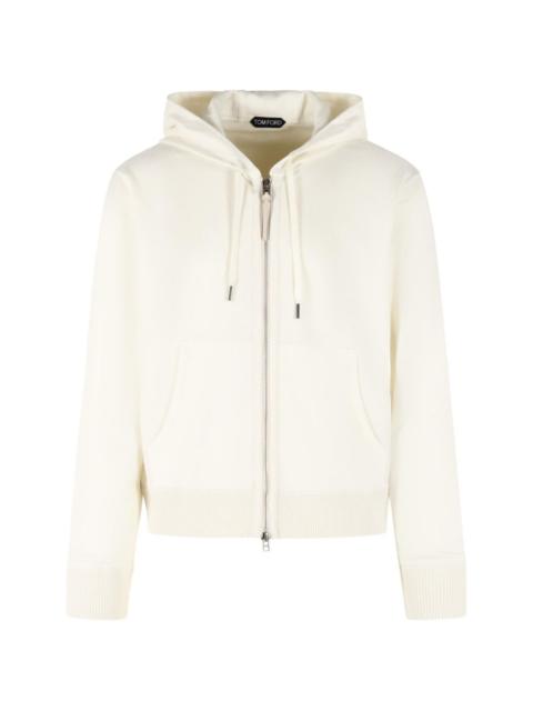 drawstring zip cashmere hoodie