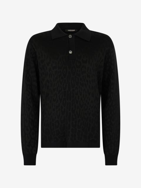 Jaguar Skin Long-Sleeved Knitted Polo