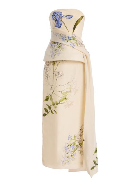 Strapless Draped Peplum Silk Gown multi